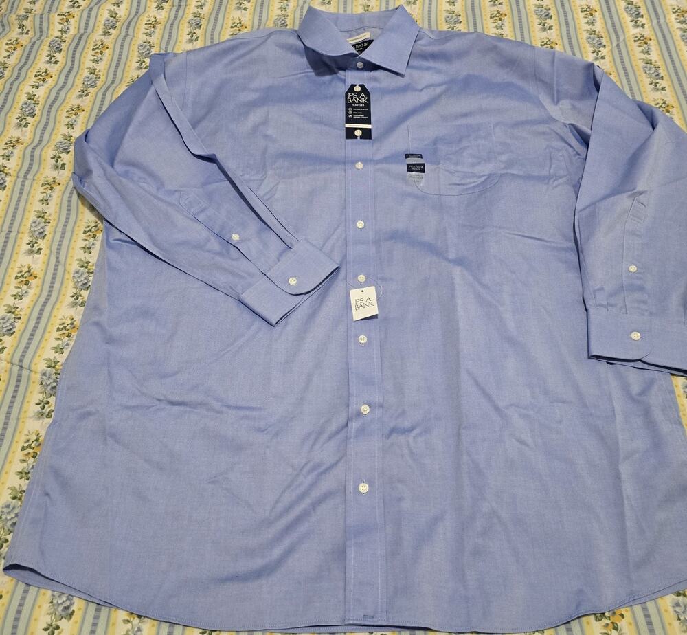 Jos A Bank Traveler Dress Shirt 18 34 Button up Traditional Fit Blue New